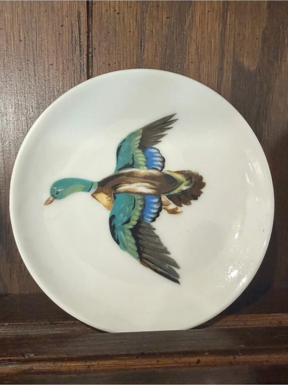 Decorative Flying Duck Ceramic Plate - White with Multicolor Bird Design - 4
